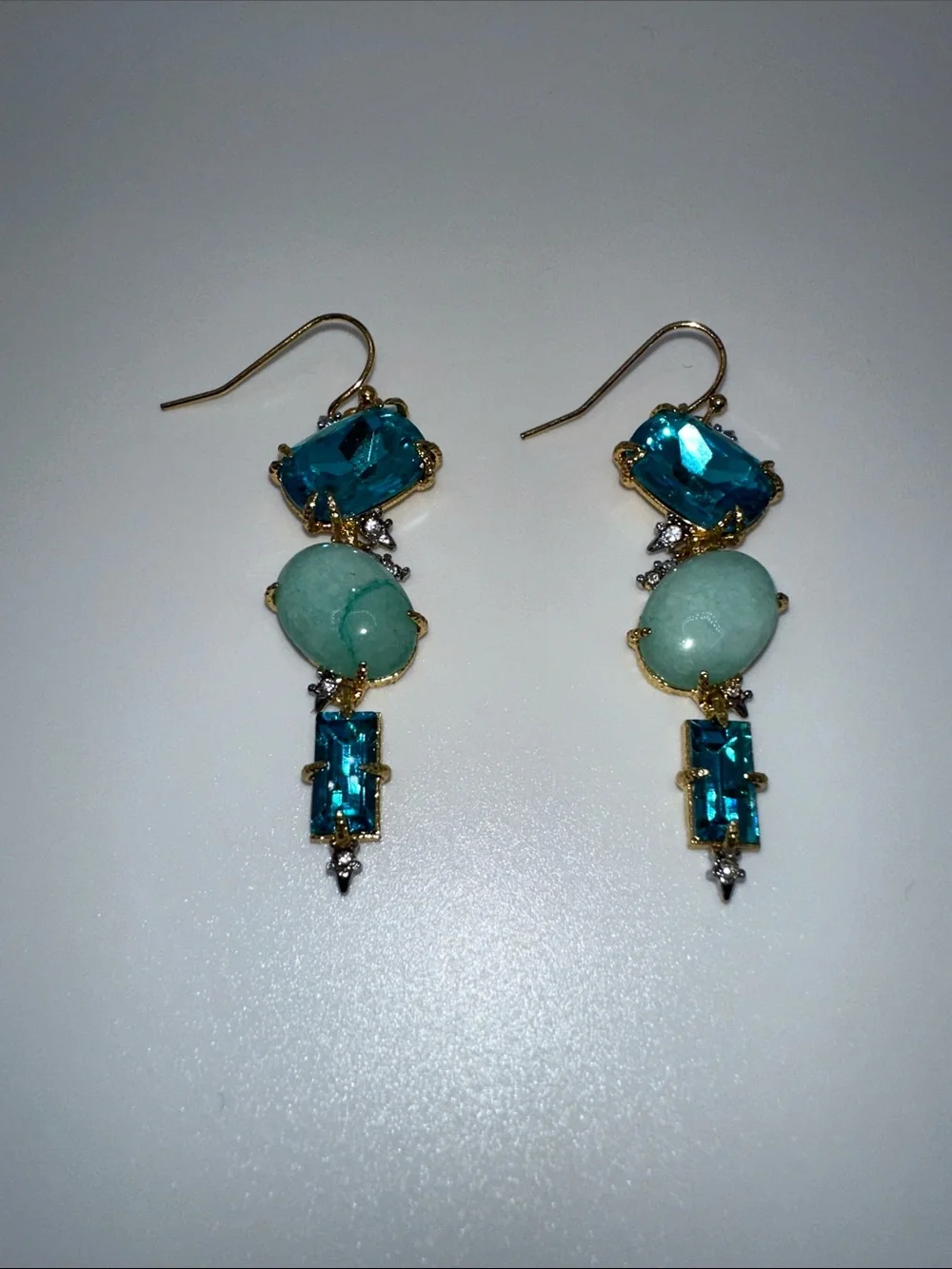 Gold-Tone Blue & Mint Drop Earrings - Elegant Women Jewelry